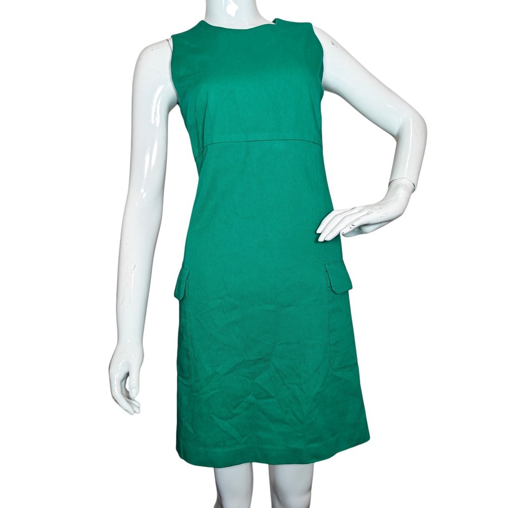 Helene Berman London Green Sleeveless Empire Waist Shift Dress with Pockets 10